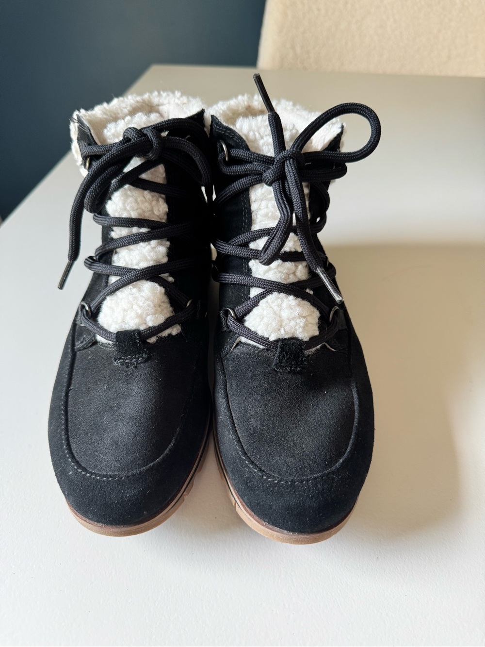 Sorel Harlow Black Suede Lace-Up Winter Boot with Shearling Lining